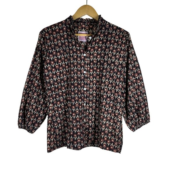 Mod’s Mahal Floral Button Up Shirt Womens Size M Block Print Boho Cotton Prairie - Picture 2 of 7
